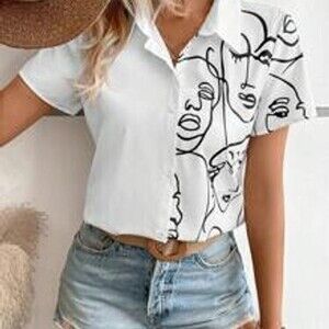 SHEIN LUNE Figure Graphic Button Front Shirt